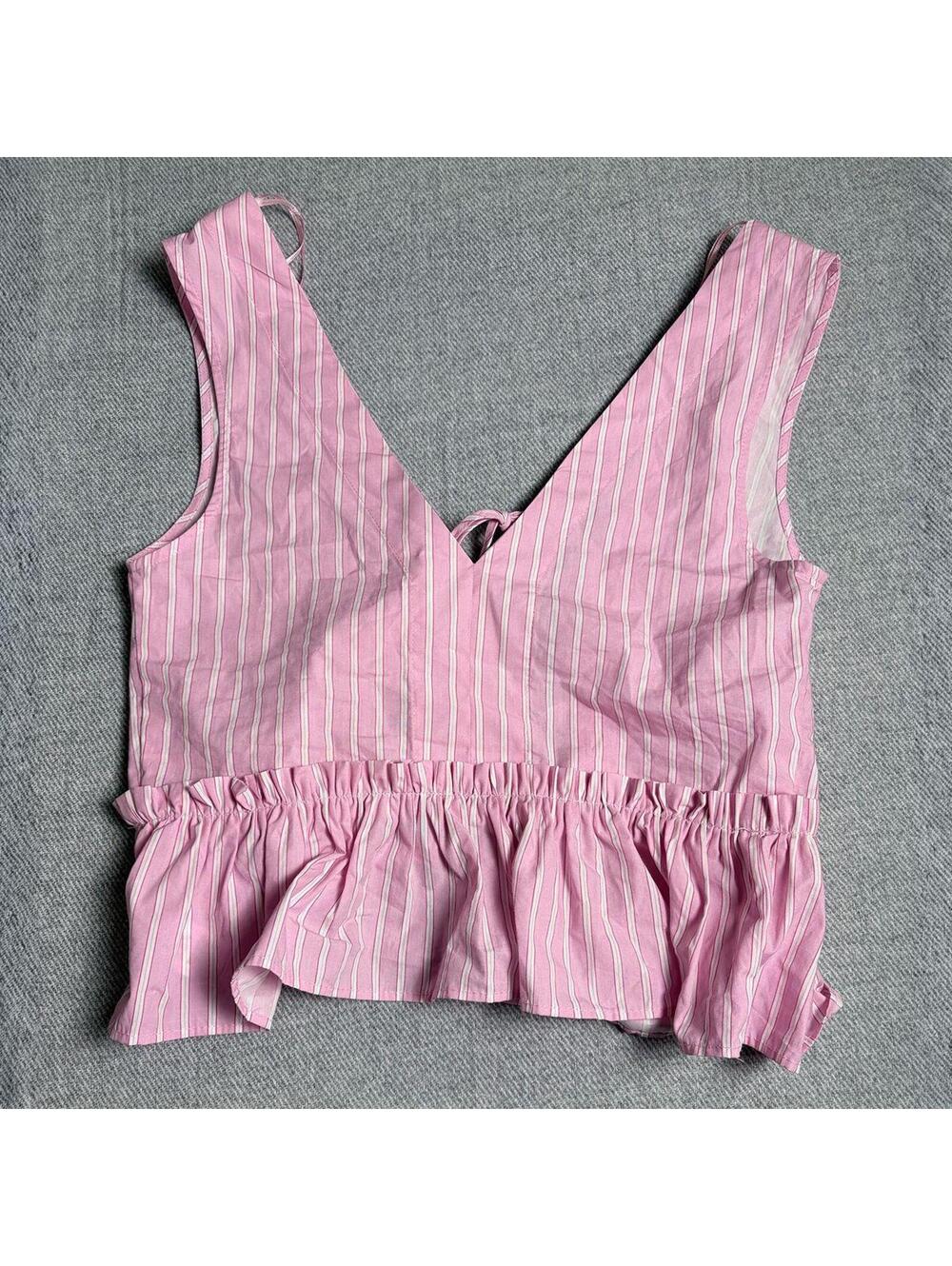 Zara Pink Pinstripe Babydoll Top Size Small - Picture 1 of 3